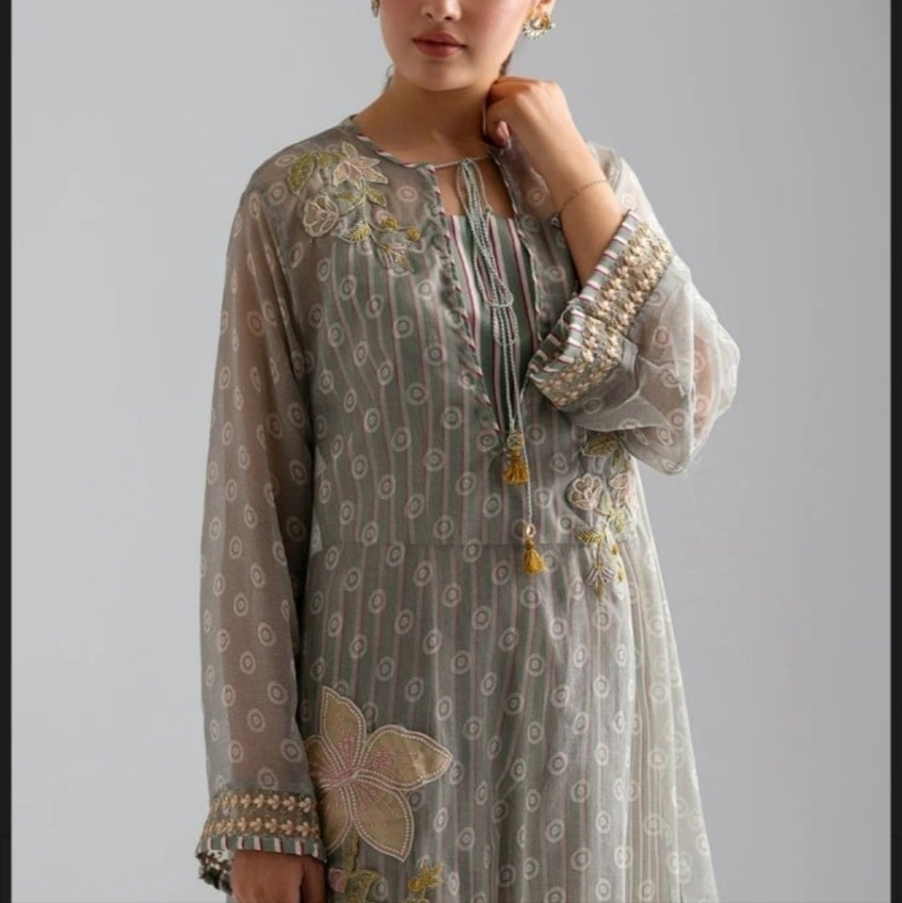 ETHNC Womens Dress Kurta Tunic Longline With Pant Sage Green Embroidere… - Picture 6 of 9